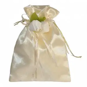 Personalized Organza Wedding Favor Bags with Satin Lining and Double Rosettes